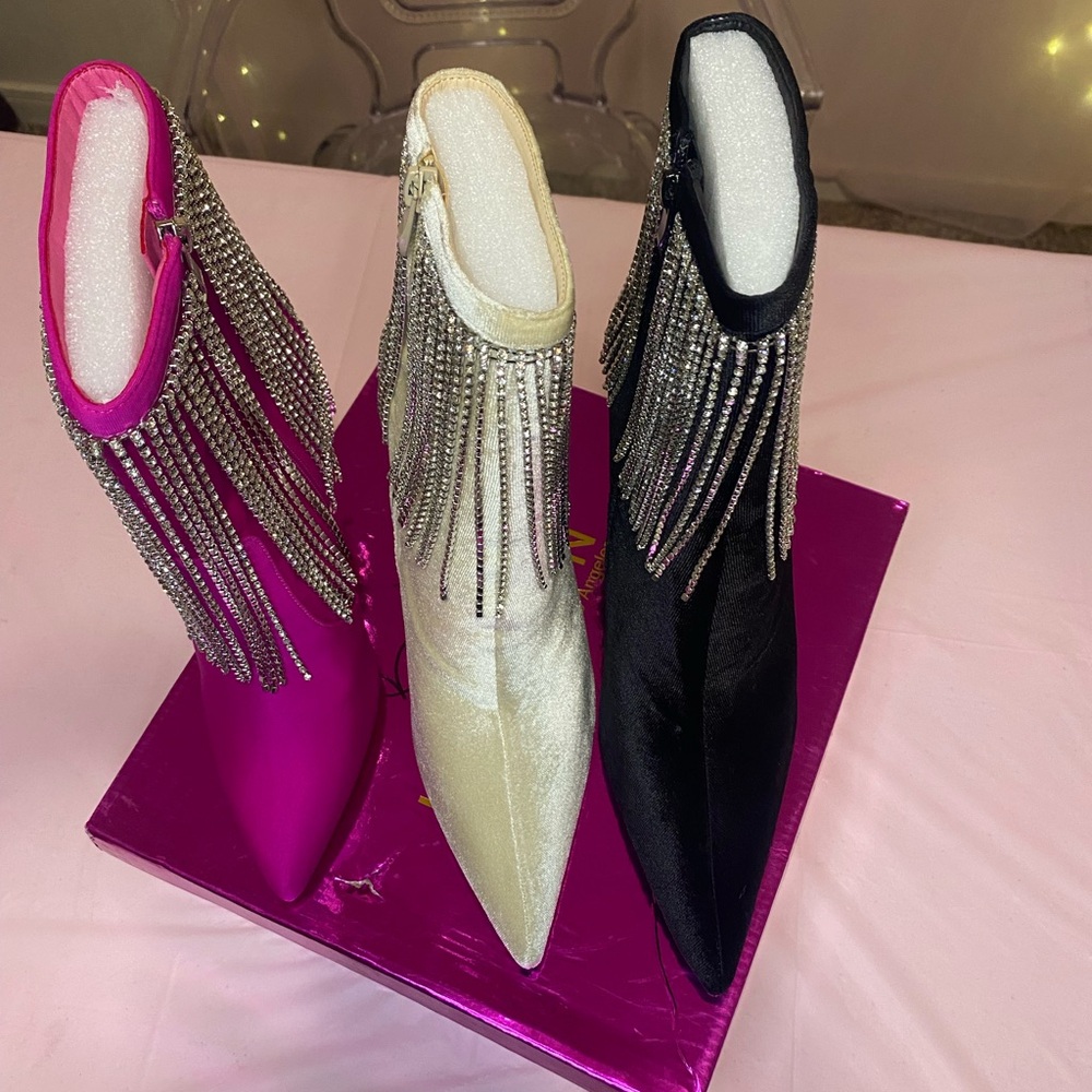 EGO Cream Heeled Boots with Silver Fringe